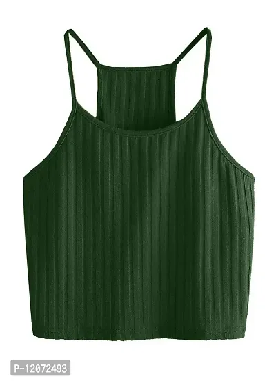 THE BLAZZE Women's Summer Basic Sexy Strappy Sleeveless Racerback Camisole Crop Top (Medium, Black Green)-thumb2