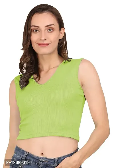 AD2CART A1596 Women's Casual Stretchy V Neck Sleeveless Crop Tops for Women