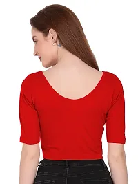 THE BLAZZE 1303 Sexy Women's Cotton Scoop Neck Elbow Sleeve Tank Crop Tops Bustier Bra Vest Crop Top Bralette Readymade Saree Blouse for Women (Large, Red)-thumb1