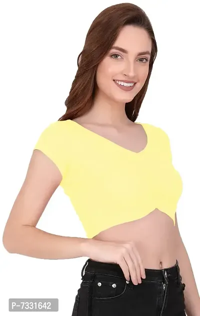 THE BLAZZE 1151 Women's Basic Sexy V Neck Slim Fit Crop Top T-Shirt for Women (X-Small, Yellow)-thumb0