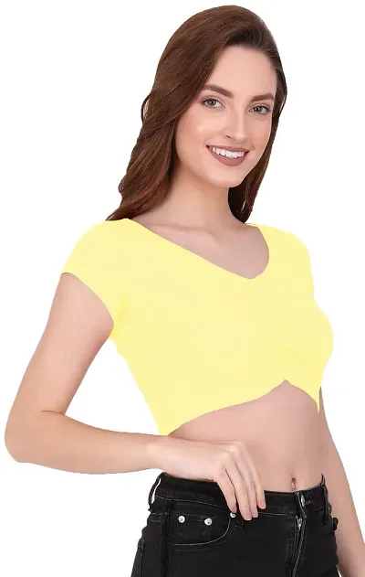 THE BLAZZE 1151 Women's Basic Sexy V Neck Slim Fit Crop Top T-Shirt for Women (X-Small, Yellow)