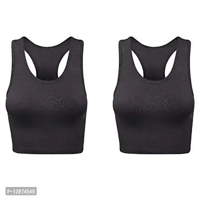 THE BLAZZE Women's Cotton Racerback Basic Crop Tank Tops (Small, Charcoal Melange Charcoal Melange)