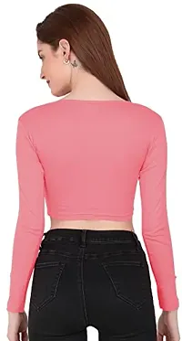 THE BLAZZE 1138 Women's Basic Sexy Solid Boat Neck Slim Fit Full Sleeve Crop Top T-Shirt for Women (Large(34?-36), Light Pink)-thumb1