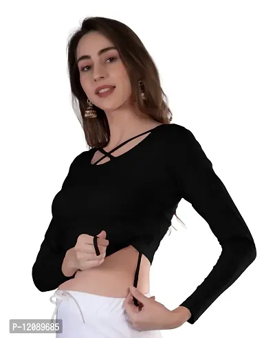 THE BLAZZE B1902 Women's Scoop X-Neck Adjustable Drawstring Full Sleeves Readymade Blouse for Women