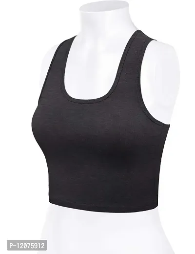 THE BLAZZE Women's Cotton Racerback Basic Crop Tank Tops (X-Large, Charcoal Melange)-thumb2