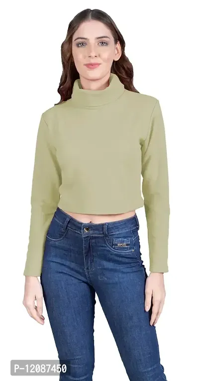 THE BLAZZE 1348 Women's High Turtle Neck Full Sleeve T-Shirt Top Crop Top for Women-thumb0