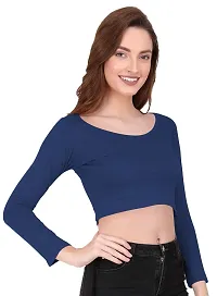 THE BLAZZE 1059 Women's Basic Sexy Solid Scoop Neck Slim Fit Full Sleeve Crop Top T-Shirt for Women (XS, Royal Blue)-thumb2