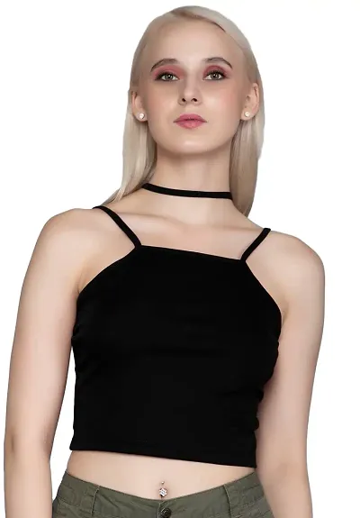 AD2CART A1687 Women's Basic Solid Square Belt Neck Stylish Crop Top for Women