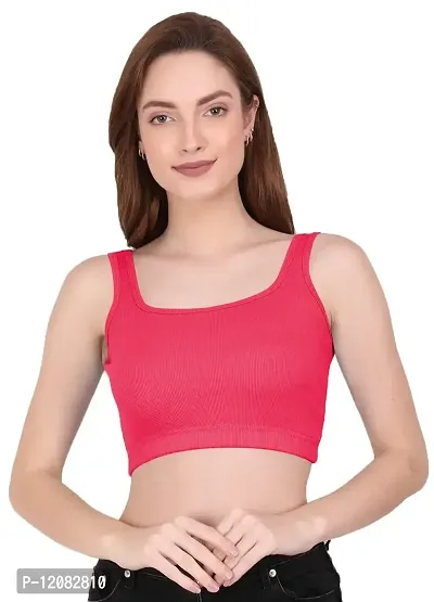 THE BLAZZE 1044 Women's Summer Basic Sexy Strappy Sleeveleess Crop Top (X-Large, Dark Pink)