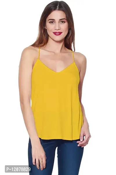 THE BLAZZE Women's Cotton Spaghetti Top (M, Yellow)-thumb2