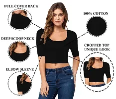 THE BLAZZE 1055 Women's Basic Sexy Solid Scoop Neck Slim Fit Short Sleeves Crop Tops (Large(34�-36 ), Charcoal Melange)-thumb3