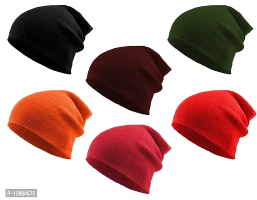 THE BLAZZE 2015 Winter Beanie Cap for Men and Women Pack Of 6 (Pack Of 6, Black,Maroon,Red,Green,Orange,Pink)