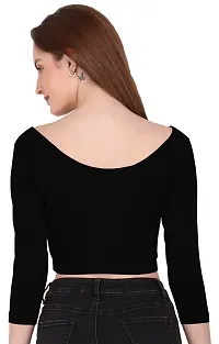 THE BLAZZE 1304 Sexy Women's Cotton Scoop Neck Full Sleeve Tank Crop Tops Bustier Bra Crop Top Bralette Readymade Saree Blouse for Women's (XL, Black)-thumb1