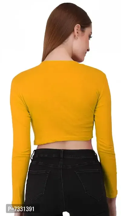 THE BLAZZE 1089 Women's Basic Sexy Solid Round Neck Slim Fit Full Sleeve Crop Top T-Shirt for Women (XX-Large(38?-40 ), Yellow)-thumb5