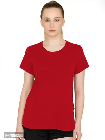 THE BLAZZE 1019 Women's Basic Sexy Solid Scoop Neck Slim Fit Full Sleeve Crop Top T-Shirt for Women (Medium(32-34), E - Red)