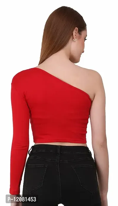 THE BLAZZE 1289 Women's Cotton One Shoulder Full Sleeve Crop Tops-thumb3