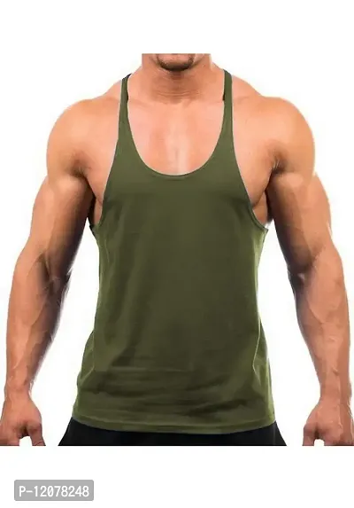 THE BLAZZE Men's Bodybuilding Gym Solid Color Tank Top Stringers (X-Large, Army Green)-thumb0