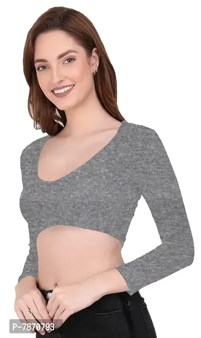 Buy THE BLAZZE 1109 Women's Cotton Basic Sexy Solid V Neck Slim Fit Full  Sleeve Saree Readymade Saree Blouse Crop Top T-Shirt for Women (Small, Dark  Gray) Online In India At Discounted