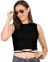 AD2CART A1622 Women's Basic Solid Stylish Criss Cross Ribbed Crop Top-thumb2