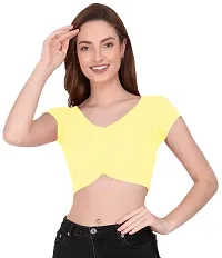 THE BLAZZE 1151 Women's Basic Sexy V Neck Slim Fit Crop Top T-Shirt for Women (X-Small, Yellow)-thumb3