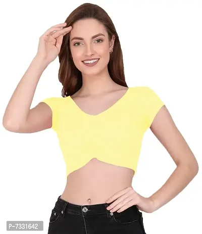 THE BLAZZE 1151 Women's Basic Sexy V Neck Slim Fit Crop Top T-Shirt for Women (X-Small, Yellow)-thumb4