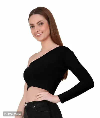 THE BLAZZE 1289 One Shoulder Tops for Women (X-Large, Black)-thumb0