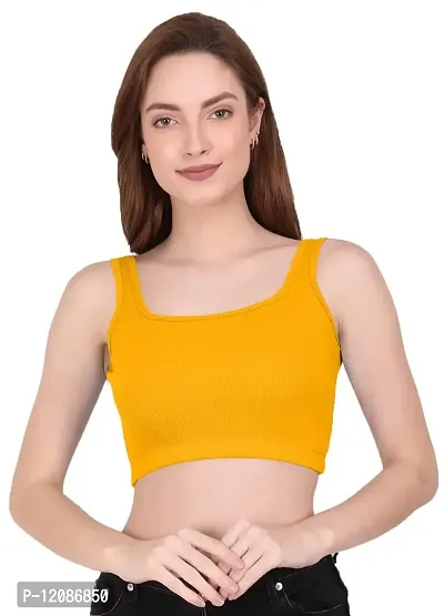 THE BLAZZE 1044 Women's Summer Basic Sexy Strappy Sleeveless Crop Tops (Small, Golden Yellow)-thumb0