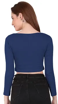 THE BLAZZE 1059 Women's Basic Sexy Solid Scoop Neck Slim Fit Full Sleeve Crop Top T-Shirt for Women (XS, Royal Blue)-thumb1