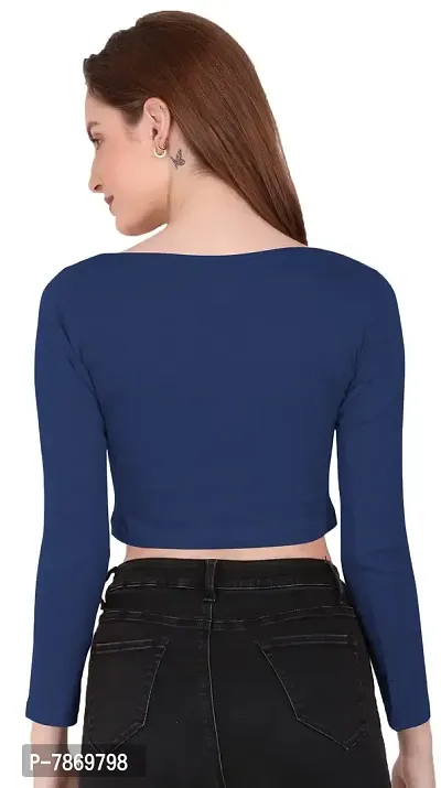 THE BLAZZE 1059 Women's Basic Sexy Solid Scoop Neck Slim Fit Full Sleeve Crop Top T-Shirt for Women (XS, Royal Blue)-thumb2