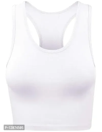 THE BLAZZE Women's Cotton Racerback Basic Crop Tank Tops (Medium, White)-thumb0