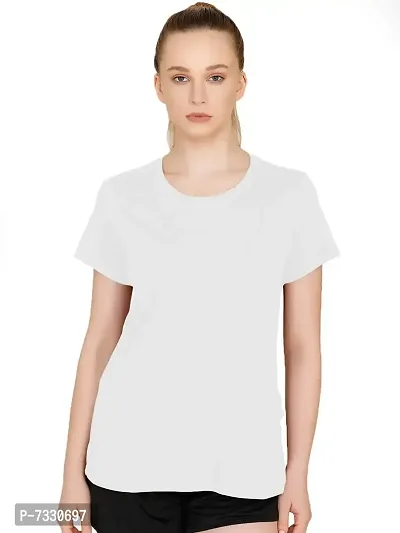 THE BLAZZE 1019 Women's Cotton Round Neck Half Sleeve Top Women's T-Shirt (Small, G-White)