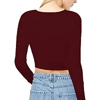 THE BLAZZE 1089 Women's Basic Sexy Solid Round Neck Slim Fit Full Sleeve Crop Top T-Shirt for Women (X-Small, Maroon)-thumb1