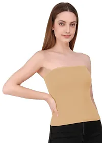 THE BLAZZE 1038 Women's Basic Sexy Solid Strappy Sleeveless Long Bandeau Bra Basic Layering Bralette Seamless Non-Padded Camisole Crop Top Tube Top (Large, D - Beige)-thumb3