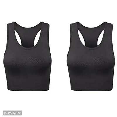 THE BLAZZE Women's Cotton Racerback Basic Crop Tank Tops (XX-Large, Charcoal Melange Charcoal Melange)