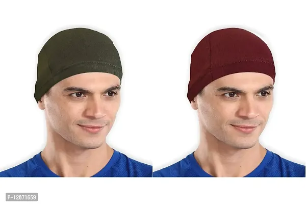 The Blazze Men's Cotton Helmet Cap (Army Green and Maroon)