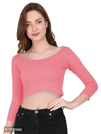 THE BLAZZE 1057 Crop Tops for Women (M, Light Pink)