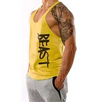 THE BLAZZE Men's Beast Tank Tops Muscle Gym Bodybuilding Vest Fitness Workout Train Stringers (L, Yellow)-thumb1