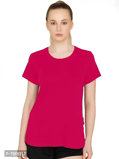 THE BLAZZE 1019 Women's Basic Sexy Solid Scoop Neck Slim Fit Full Sleeve Crop Top T-Shirt for Women (X-Large(36?-38), K - Dark Pink)