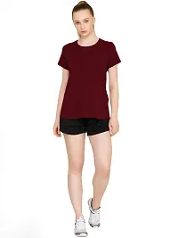 THE BLAZZE 1019 Women's Basic Sexy Solid Scoop Neck Slim Fit Full Sleeve Crop Top T-Shirt for Women (Small(30 -32 ), G - Maroon)-thumb3