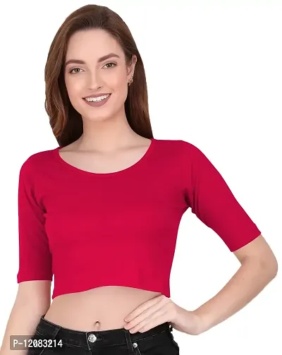 THE BLAZZE 1055 Women's Basic Sexy Solid Scoop Neck Slim Fit Short Sleeves Crop Tops