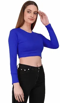 THE BLAZZE 1089 Women's Basic Sexy Solid Round Neck Slim Fit Full Sleeve Crop Top T-Shirt for Women (Small(30-32), Royal Blue)-thumb3