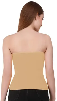 THE BLAZZE 1038 Women's Basic Sexy Solid Strappy Sleeveless Long Bandeau Bra Basic Layering Bralette Seamless Non-Padded Camisole Crop Top Tube Top (Large, D - Beige)-thumb1