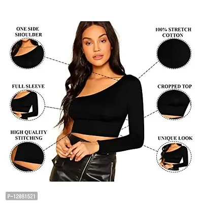 THE BLAZZE 1289 Women's Cotton One Shoulder Full Sleeve Crop Tops-thumb5