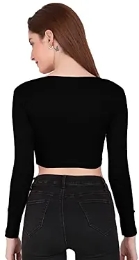 THE BLAZZE 1138 Women's Basic Sexy Solid Boat Neck Slim Fit Full Sleeve Crop Top T-Shirt for Women (Large(34?-36),A - Black)-thumb1