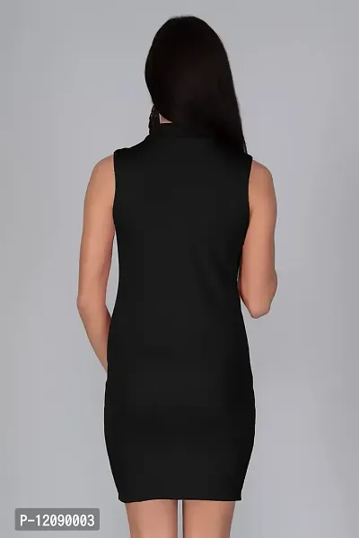 AD2CART A5083 Women's Lycra Basic Solid Turtle Neck Sleeveless Stretchable Midi Bodycon Mini Dress for Women-thumb4