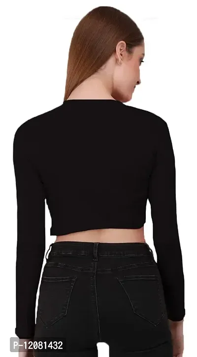 THE BLAZZE 1089 Women's Basic Sexy Solid Round Neck Slim Fit Full Sleeve Crop Top T-Shirt for Women-thumb5