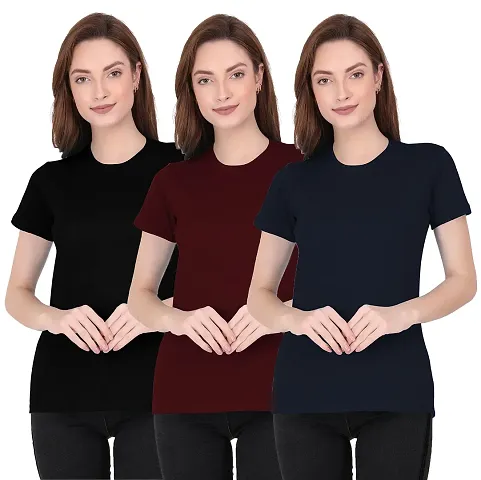 THE BLAZZE 1019 Women's Round Neck Half Sleeve T-Shirts for Women Combo (Pack of 2)