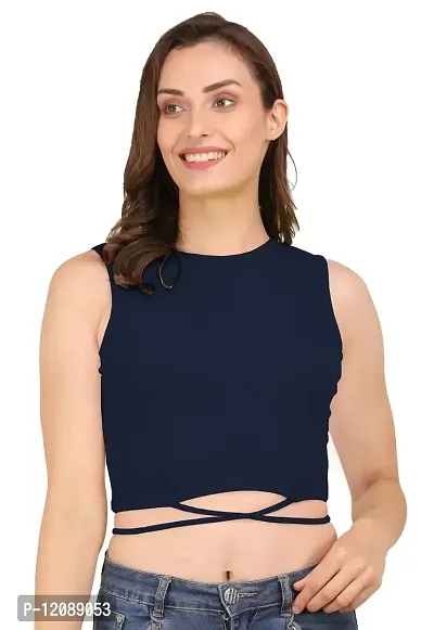 AD2CART A1622 Women's Basic Solid Stylish Criss Cross Ribbed Crop Top