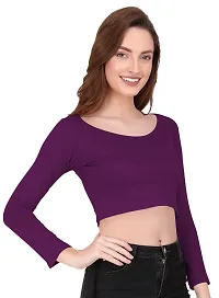 THE BLAZZE 1059 Women's Basic Sexy Solid Scoop Neck Slim Fit Full Sleeve Crop Top T-Shirt for Women (Medium(32-34), Violet)-thumb3