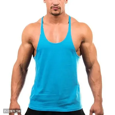 THE BLAZZE Men's Bodybuilding Gym Solid Color Tank Top Stringers (Small, Blue)-thumb0